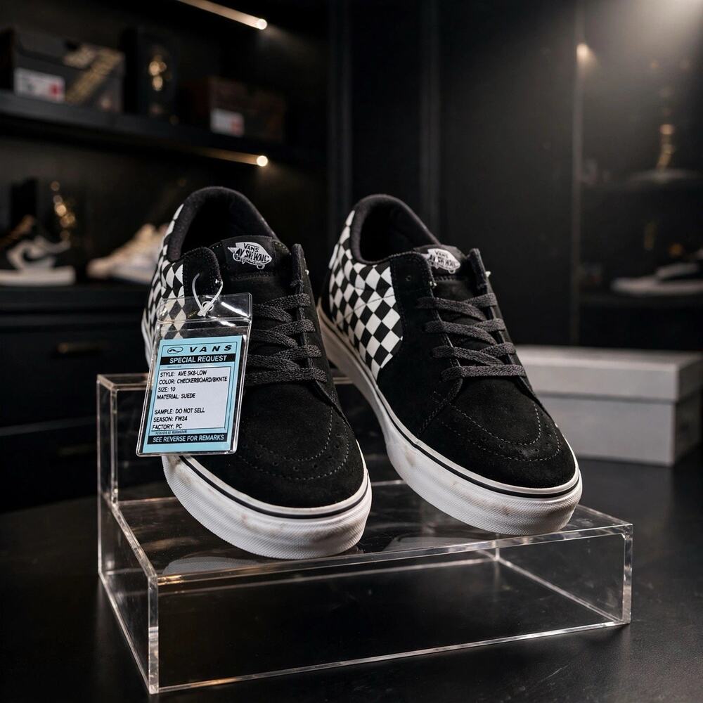 Size 12 - Vans Sk8-Low Checkerboard Black White Sample Pair VN0A4UWI
